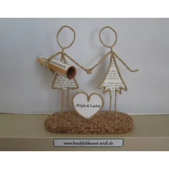 Drahtfigur "lesbisches Paar mit Herz" als Geldgeschenk, z.B. zur Hochzeit, personalisierbar mit Wunschtext im Herz, 15cm
