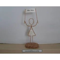 Drahtfigur mit Schild, personalisierbar mit Wunschtext, als Geschenk für Geburtstag, Weihnachten, etc., ca. 18 cm