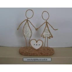 Drahtfigur "Paar mit Herz", personalisierbar, Geschenk für Hochzeit / Hochzeitstag / Jahrestag / Geburtstag, ca.15 cm