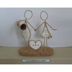 Drahtfigur "Paar mit Herz" als Geldgeschenk, z.B. zur Hochzeit, personalisierbar mit Wunschtext im Herz, Höhe: ca. 15 cm
