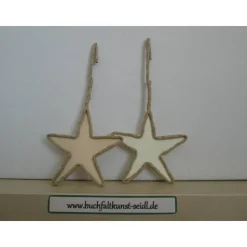Drahtsterne 2er-Set, 1x creme, 1x beige, als Geschenkanhänger / Dekoration / Christbaum-Schmuck, für Weihnachten, 13cm