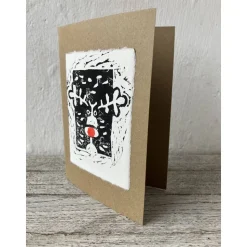 Drei handgedruckte Weihnachtskarten mit Elch