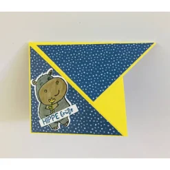 Dreieckige  POP-UP Grußkarte mit Hippo - Nilpferd   Handgefertigt