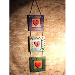 Dreiteiliger Bilderrahmen HERZERLTRIO BUNT Valentinsgeschenk Muttertagsgeschenk Hängedeko Geburtstagsgeschenk Herz