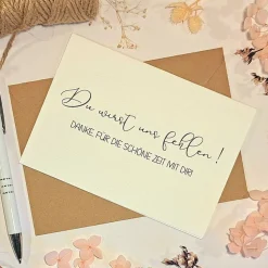 Du wirst fehlen Dankeskarte zum Abschied – Persönliche Karte für Ruhestand, Jobwechsel & Umzug – A6 Klappkarte mit Kraftpapier Umschlag