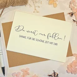 Du wirst fehlen Dankeskarte zum Abschied – Persönliche Karte für Ruhestand, Jobwechsel & Umzug – A6 Klappkarte mit Kraftpapier Umschlag