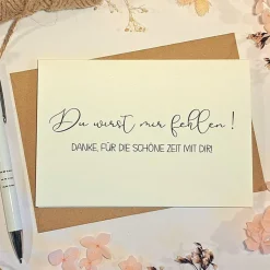 Du wirst fehlen Dankeskarte zum Abschied – Persönliche Karte für Ruhestand, Jobwechsel & Umzug – A6 Klappkarte mit Kraftpapier Umschlag