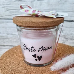 Duftkerze im Glas zum Muttertag ~ Dekokerze "Beste Mama" ~ Kerze mit Deckel ~ Deko Geschenk