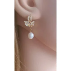 Echte Süßwasserperlen & Zirkonia Steine Ohrringe, Hochzeitschmuck Gold,Braut Ohrringe,18K Vergoldete Ohrringe