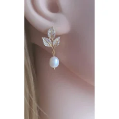 Echte Süßwasserperlen & Zirkonia Steine Ohrringe, Hochzeitschmuck Gold,Braut Ohrringe,18K Vergoldete Ohrringe