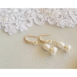 Echte Süßwasserperlen Ohrringe, Hochzeitschmuck Gold mit Zirkonia,Braut Ohrringe,Vergoldete Ohrringe