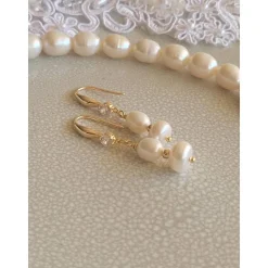 Echte Süßwasserperlen Ohrringe, Hochzeitschmuck Gold mit Zirkonia,Braut Ohrringe,Vergoldete Ohrringe