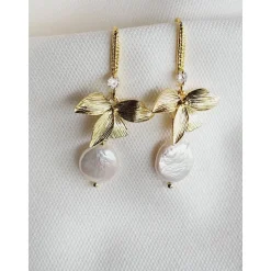 Echte Süßwasserperlen Ohrringe, Hochzeitschmuck Gold mit Zirkonia,Braut Ohrringe,Vergoldete Ohrringe