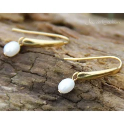 Echte Süßwasser-Perlen-Edelstahlohrhaken (vergoldet) in Weiß, Accessoire, Brautschmuck