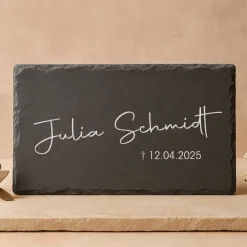 Eckige Schiefertafel als Gedenkstein oder Grabstein | wetterfest und handgemacht | Gravur von Namen und Datum