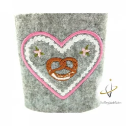 Edelstahl Flachmann bestickt 200 ml Flachmannhülle Schnapsflasche Wiesnherz Lebkuchenherz Brezel Edelweiß Wandern Oktoberfest Weihnachten Frauenflachmann Bayern JGA