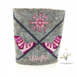 Edelstahl Flachmann bestickt 200 ml Ski Skifahren Hüttenzauber Apres Ski Skihaserl  Schnapsflasche Hammer Schraubenschlüssel Hausmeister Weihnachten Frauenflachmann