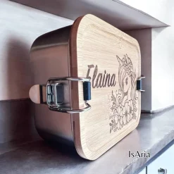 Edelstahl Lunchbox Einhorn mit Bambus Deckel/Personalisiert/Büro/Kindergarten/Einschulung/ Brotdose mit Namen/Kita
