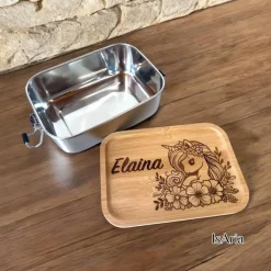 Edelstahl Lunchbox Einhorn mit Bambus Deckel/Personalisiert/Büro/Kindergarten/Einschulung/ Brotdose mit Namen/Kita