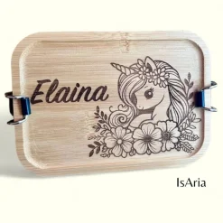 Edelstahl Lunchbox Einhorn mit Bambus Deckel/Personalisiert/Büro/Kindergarten/Einschulung/ Brotdose mit Namen/Kita