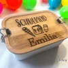Edelstahl Lunchbox Schulkind mit Bambus Deckel/Personalisiert/Geschenk Einschulung/ Brotdose mit Namen/Schulanfang