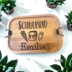 Edelstahl Lunchbox Schulkind mit Bambus Deckel/Personalisiert/Geschenk Einschulung/ Brotdose mit Namen/Schulanfang