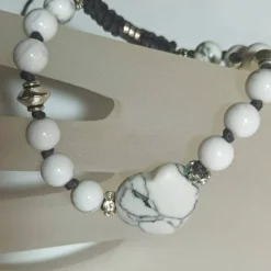 Edelstein Herz Armband Howlith weiß handgemacht Armband  Zugarmband