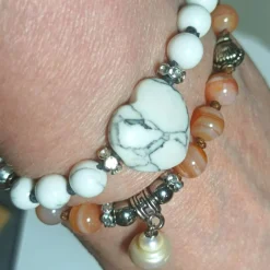 Edelstein Herz Armband Howlith weiß handgemacht Armband  Zugarmband