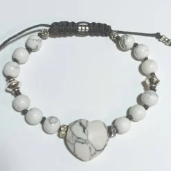 Edelstein Herz Armband Howlith weiß handgemacht Armband  Zugarmband