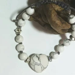 Edelstein Herz Armband Howlith weiß handgemacht Armband  Zugarmband