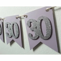 Edle Girlande zum 30. Geburtstag in Flieder und Silber Papiergirlande Wimpelkette Geburtstagsdeko