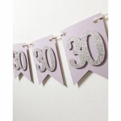 Edle Girlande zum 30. Geburtstag in Flieder und Silber Papiergirlande Wimpelkette Geburtstagsdeko