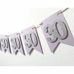 Edle Girlande zum 30. Geburtstag in Flieder und Silber Papiergirlande Wimpelkette Geburtstagsdeko