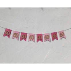 Edle Girlande zum 60. Geburtstag in Pink, Rosa und Gold. Trendige Farben mit glitzernden Zahlen. Geburtstagsdeko Partyde