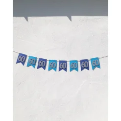 Edle Girlande zum 60. Geburtstag in Blau und Silber. Hochwertige Wimpelkette als Dekoration zum Geburtstag. Handgefertig