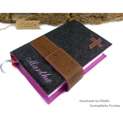 Edle Gotteslobhülle & Bibelhülle aus Filz mit Kork – personalisiertes Geschenk zur Kommunion, Firmung & Konfirmation