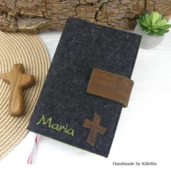 Edle Gotteslobhülle & Bibelhülle aus Filz mit Kork - Personalisiertes Geschenk zur Kommunion & Konfirmation
