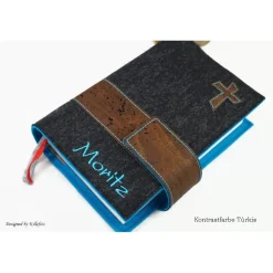 Edle Gotteslobhülle & Bibelhülle aus Filz mit Korkleder – Personalisierte Geschenkidee zur Kommunion, Konfirmation & Firmung