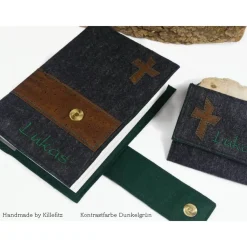 Edle Gotteslobhülle & Bibelhülle aus Filz mit Korkleder – Personalisierte Geschenkidee zur Kommunion, Konfirmation & Firmung