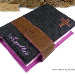 Edle Gotteslobhülle & Bibelhülle aus Filz mit Korkleder – Personalisierte Geschenkidee zur Kommunion, Konfirmation & Firmung