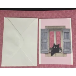 Edle Grußkarte, Katzenmotiv mit Fenster