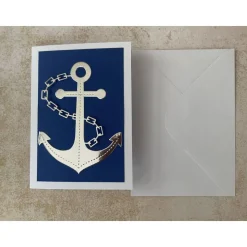 Edle Grußkarte, maritim, Ankermotiv, Handarbeit mit Umschlag