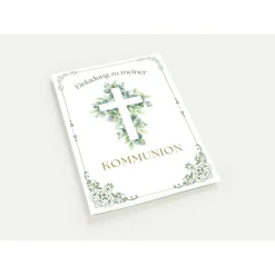 Edle Kommunionseinladungen, Kommunionseinladungskarten 10er-Pack, florale Kommunionseinladung, Einladung Erstkommunion