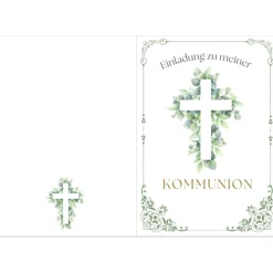 Edle Kommunionseinladungen, Kommunionseinladungskarten 10er-Pack, florale Kommunionseinladung, Einladung Erstkommunion