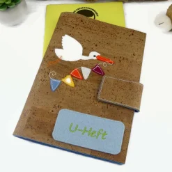 edle U-Heft Hülle aus Kork, personalisiert, Storch, Geschenke zur Geburt, Geschenkidee Taufe