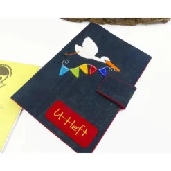 edle U-Heft Hülle aus Kork, personalisiert, Storch, Geschenke zur Geburt, Geschenkidee Taufe