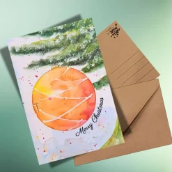 Edle Weihnachtskarte mit leuchtender Christbaumkugel – Merry Christmas – DIN A6 Klappkarte oder Postkarte