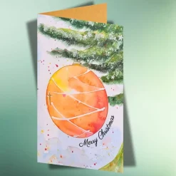 Edle Weihnachtskarte mit leuchtender Christbaumkugel – Merry Christmas – DIN A6 Klappkarte oder Postkarte