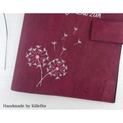 edle Zeugnismappe A4, personalisiert, Kork, mit eingestickter Pusteblume, Geschenke zur Einschulung