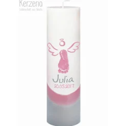 Eigener Fußabdruck rosa grau - Taufkerze mit Engel